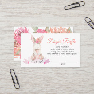 Tarjeta De Visita Dulce Bunny Floral Baby Shower Diaper Raffle