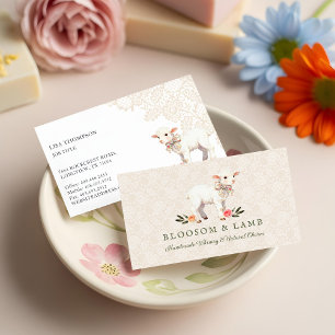 Tarjeta De Visita Dulce Cordero Floral Acuarela Vintage Hecho a Mano
