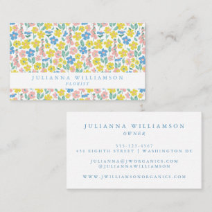 Tarjeta De Visita Dulce Floral Moderno Ditsy Amarillo Azul Florista