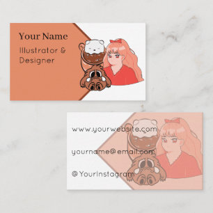 Tarjeta De Visita Dulce Melancolía Kawaii - Chica Anime y Criatura A