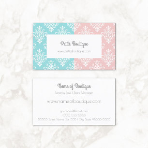 Tarjeta De Visita Dulce pastel rosa y azul Damask Boutique