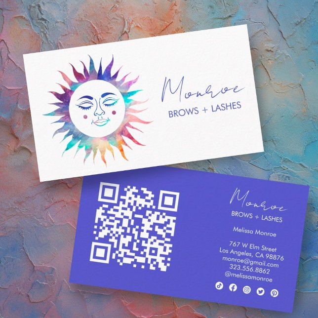 Tarjeta De Visita Dulce Sunshine Rainbow Boho Elegante icono social  (Sunshine rainbow custom business cards, qr code and social media icons)