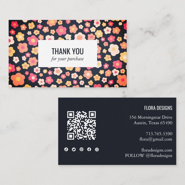 Tarjeta De Visita Dulces Daisies Floral Código QR Icono social Graci (Anverso / Reverso)