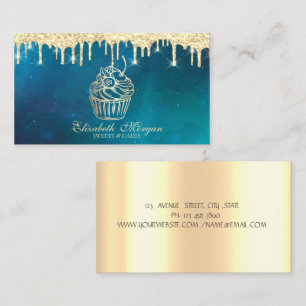 Tarjeta De Visita Dulces de Lujo Chic Cupcake Falsas Gotear de Oro P