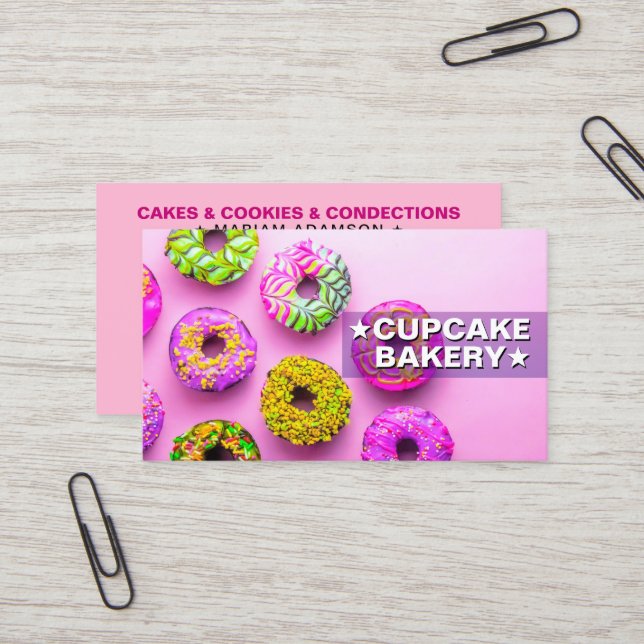 Tarjeta De Visita Dulces de Repostería Elegante | Panadería de Cupca (Anverso/Reverso In Situ)