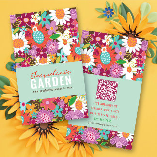 Tarjeta De Visita Dulces Flores Primaverales Caprichosas Jardín Colo