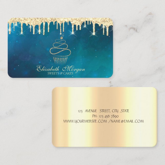 Tarjeta De Visita Dulces modernos Pastel de Oro Drillos Cocina (Anverso / Reverso)