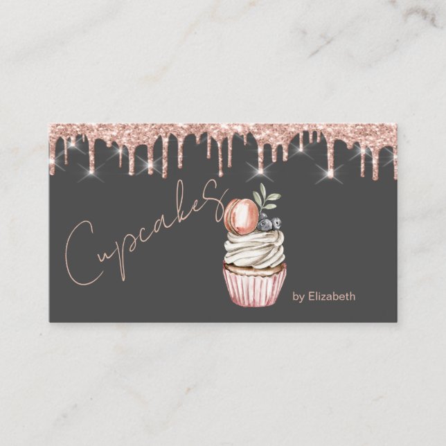 Tarjeta De Visita Dulces pasteles Macaron Rosa Oro Dris (Anverso)