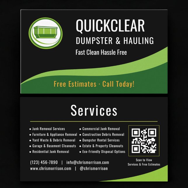 Tarjeta De Visita Dumpster and Hauling Professional QR Code (Subido por el creador)