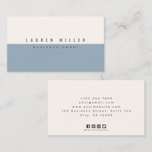 Tarjeta De Visita Dúo de Color Azul Suave y Blanco Minimalista Tarje
