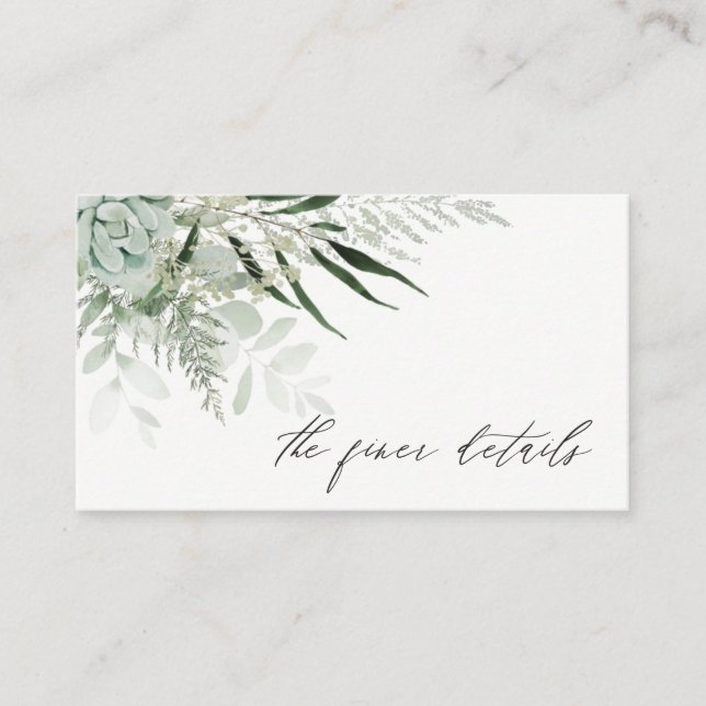 Tarjeta De Visita Dusky Green Leafy Fern Suculento Boda Detalles (Anverso)