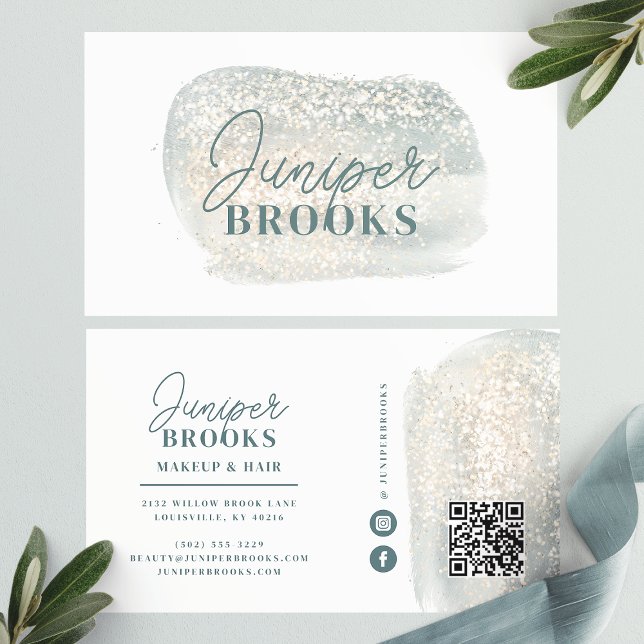 Tarjeta De Visita Duste Blue Gray Social Media QR Code Purpurina (Subido por el creador)