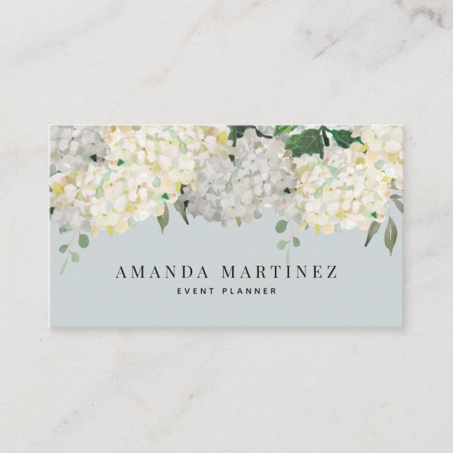 Tarjeta De Visita Duste Blue & White Hydrangea Social Media (Anverso)