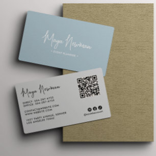 Tarjeta De Visita DUSTY AZUL Moderno Elegante Código QR Mínimo Creat