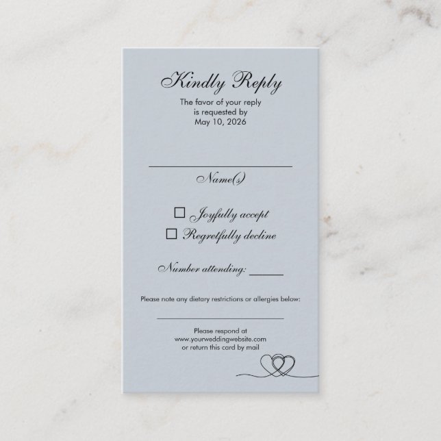 Tarjeta De Visita Dusty Blue Elegant Calligraphy Wedding RSVP Card (Anverso)