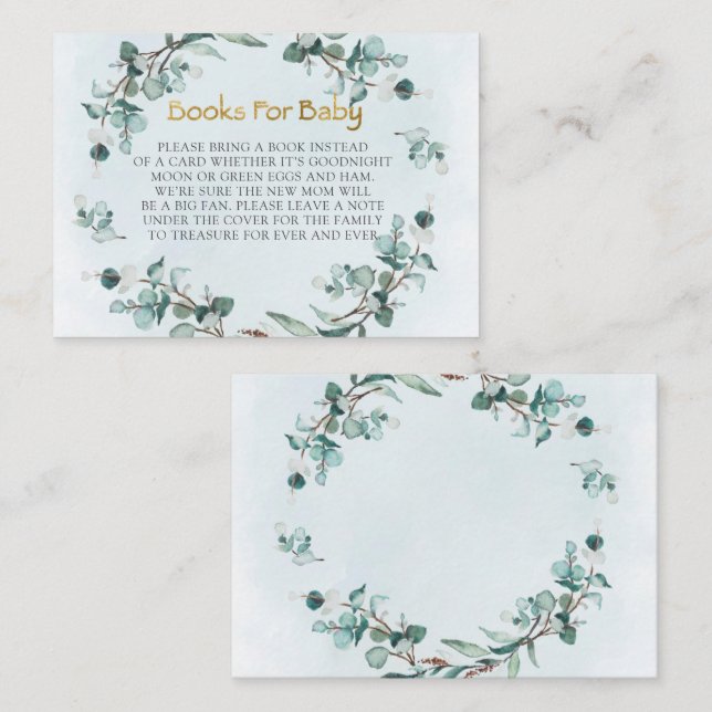 Tarjeta De Visita Dusty Blue Eucalyptus Wreath Boy Baby Shower (Anverso / Reverso)