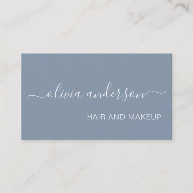 Tarjeta De Visita Dusty Blue Girly Simple Hair Makeup Salon (Anverso)