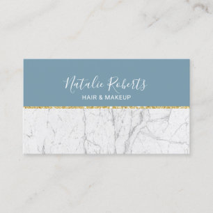 Tarjeta De Visita Dusty Blue Gold & White Marble Salón moderno de b