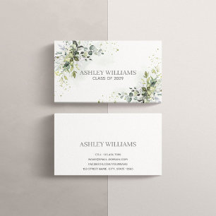 Tarjeta De Visita Dusty Blue Greenery Graduation Name Card