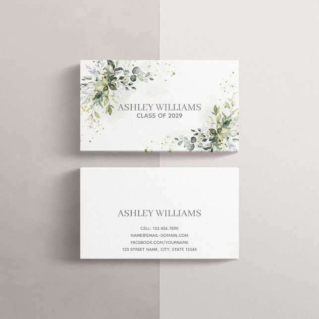 Tarjeta De Visita Dusty Blue Greenery Graduation Name Card (Subido por el creador)