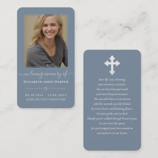 Tarjeta De Visita Dusty Blue Minimalist Memorial Photo Card