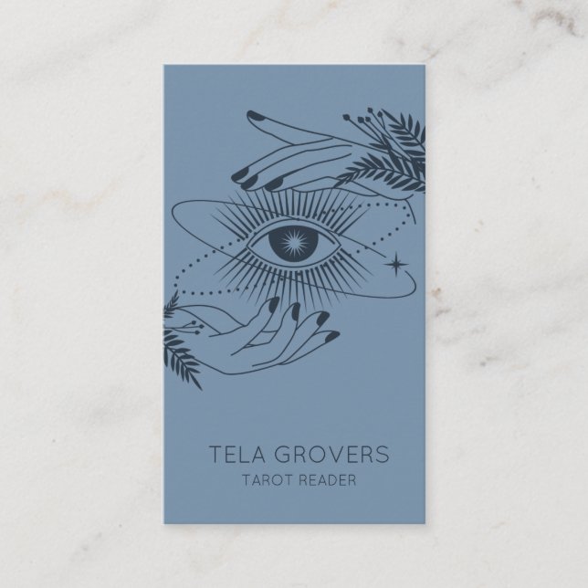 Tarjeta De Visita Dusty Blue Moda Lector de tarot místico moderno (Anverso)