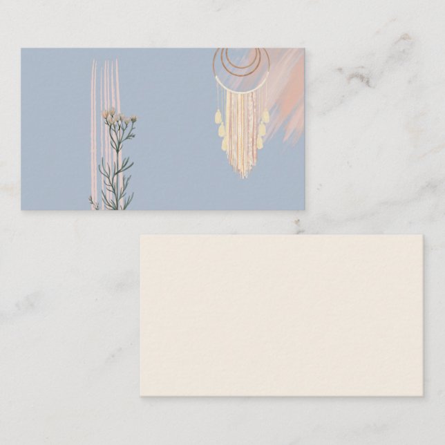 Tarjeta De Visita Dusty Blue Peach Boho Dream Catcher (Anverso / Reverso)