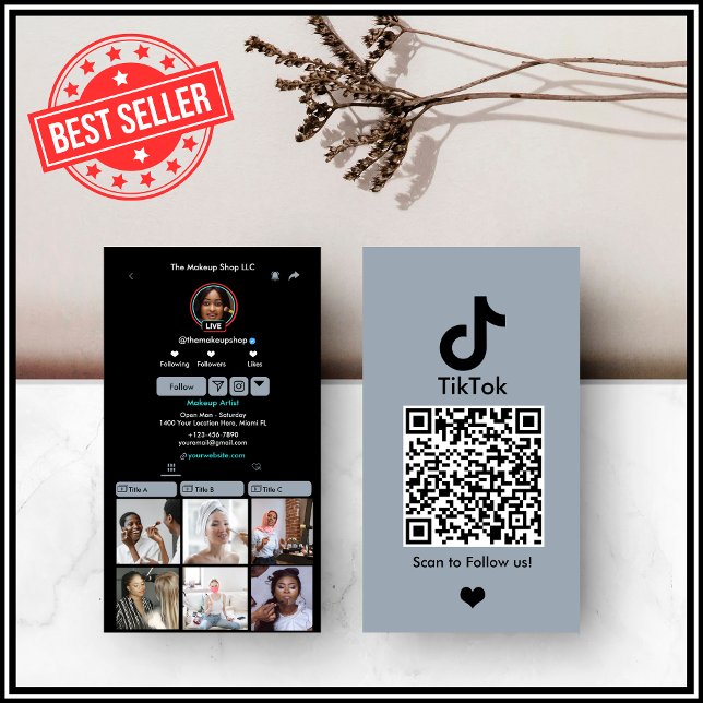 Tarjeta De Visita Dusty Blue TikTok Social Media QR Code (Subido por el creador)
