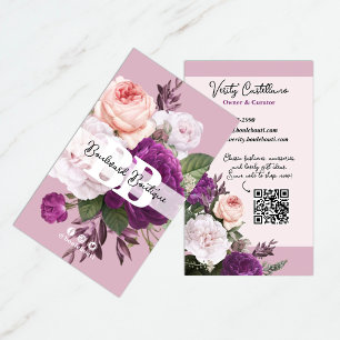 Tarjeta De Visita Dusty Mauve Vintage Rosas Floral Boutique QR Code