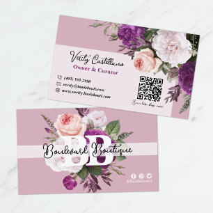 Tarjeta De Visita Dusty Mauve Vintage Rosas Floral Boutique QR Code