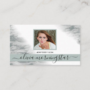Tarjeta De Visita Dusty Pale Sage Green Watercolor QR y Foto
