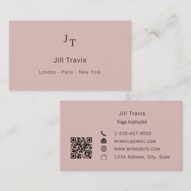 Tarjeta De Visita Dusty pink neutral QR code Business Card (Anverso / Reverso)