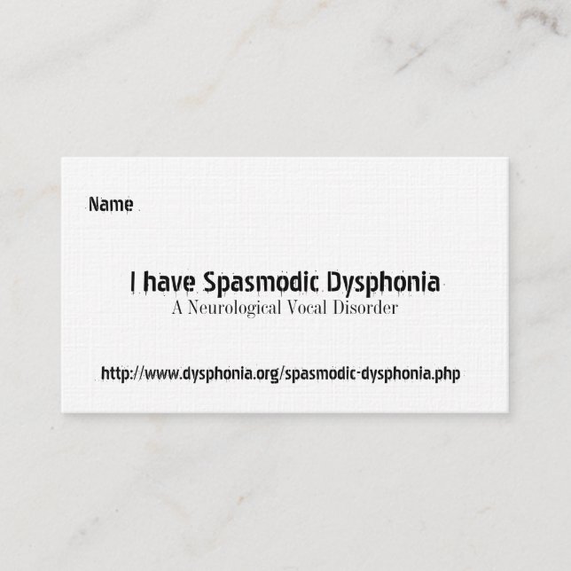 Tarjeta De Visita Dysphonia espasmódico, un Voca neurológico… Busine (Anverso)