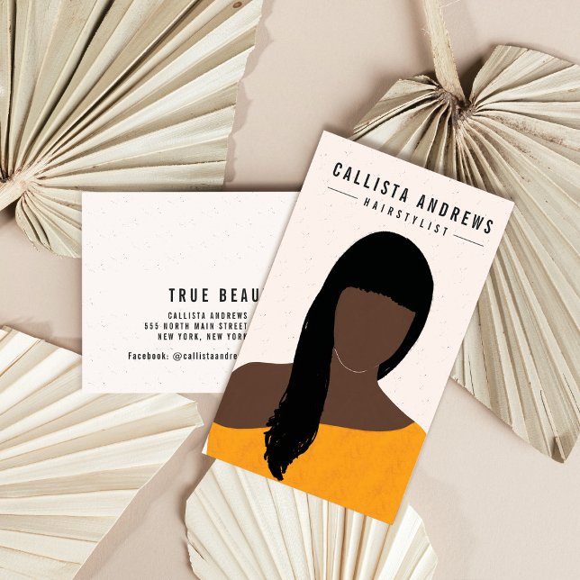 Tarjeta De Visita Earthy Bohemian Black Long Hair Chica Hairstylist (Subido por el creador)