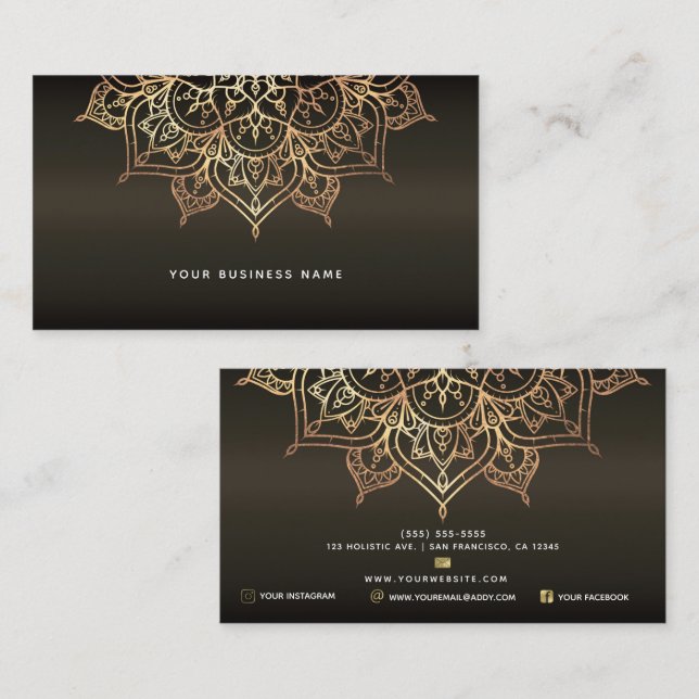 Tarjeta De Visita Earthy Brown & Gold Mandala Holistic Spa Business (Anverso / Reverso)