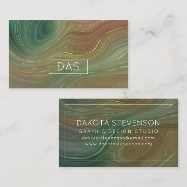 Tarjeta De Visita Earthy Emerald Strata | Agentes de tinta verde y d (Anverso / Reverso)