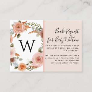 Tarjeta De Visita Earthy Rubor Peach Floral Books Baby Shower