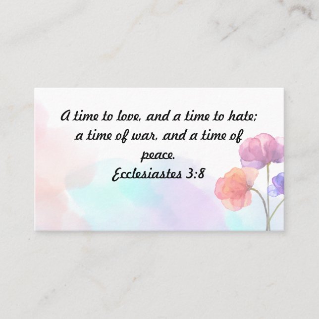 Tarjeta De Visita Ecclesiastés 3:8 KJV Biblia Verse floral (Anverso)