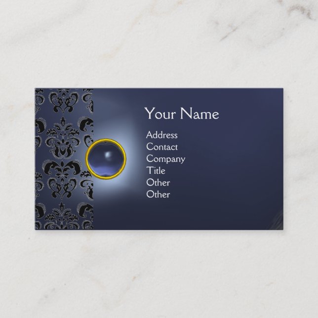 Tarjeta De Visita ECLIPSE DAMASK GEM MONOGRAM azul (Anverso)