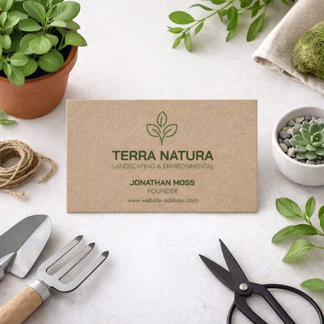 Tarjeta De Visita Eco-Friendly Kraft Leaf Logo Landscaping Nature (Subido por el creador)