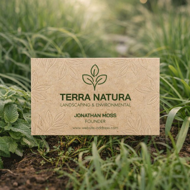 Tarjeta De Visita Eco-Friendly Leaf Logo Kraft Look Landscaping (Subido por el creador)