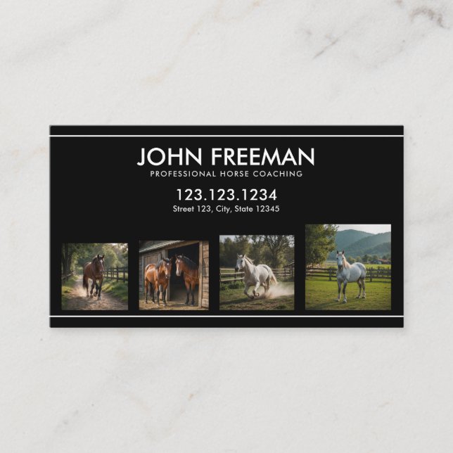 Tarjeta De Visita Ecuestre de fotos mínimas de caballos blancos y ne (Anverso)