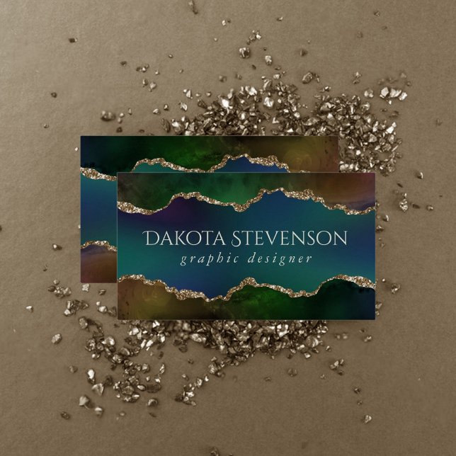 Tarjeta De Visita Edgy Agate | Moody Jewel Tone Mystic Verde azulado (Subido por el creador)