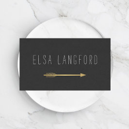 Tarjeta De Visita Edgy Bohemian Faux Gold Arrow Texto manuscrito