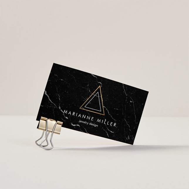 Tarjeta De Visita Edgy Rosa Gold Triangle Logo Mármol negro (Subido por el creador)