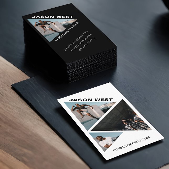 Tarjeta De Visita Edgy & Trendy Personal Trainer 3 Photo Black (Edgy & Trendy Personal Trainer 3 Photo Black Business Card)