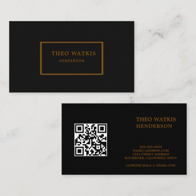 Tarjeta De Visita Edición de código qr en oro negro (Anverso / Reverso)