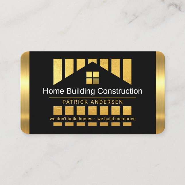 Tarjeta De Visita Edificio de hogar de oro Silueta Construcción Pilo (Anverso)