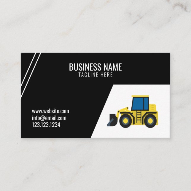 Tarjeta De Visita Edificio de Tractor de Construcción Negra Simple (Anverso)
