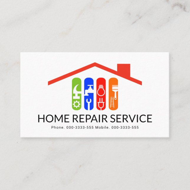 Tarjeta De Visita Edificio del tejado de herramientas de mano de col (Anverso)